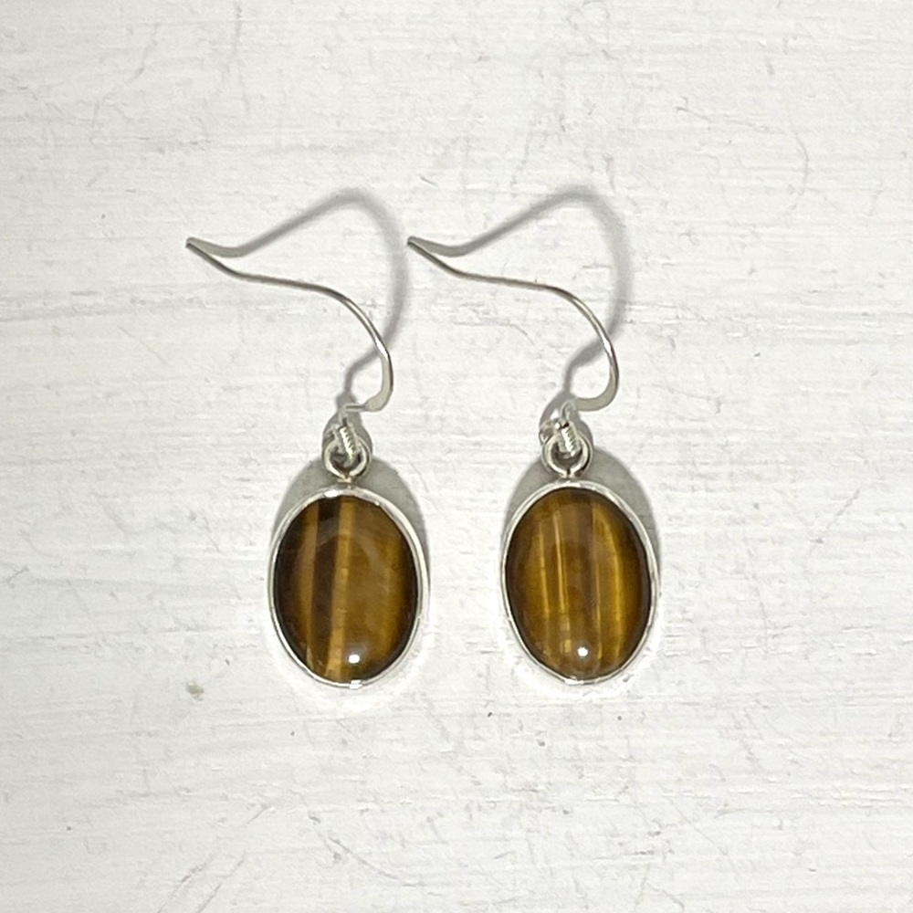 NEW Sterling Silver Natural Tiger Eye Earrings 925 Dangle Earrings NEW Jewelry